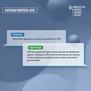З 1 січня 2026 року відповідно до оновленого Національного календаря профілактичних щеплень вакцинація проти поліомієліту