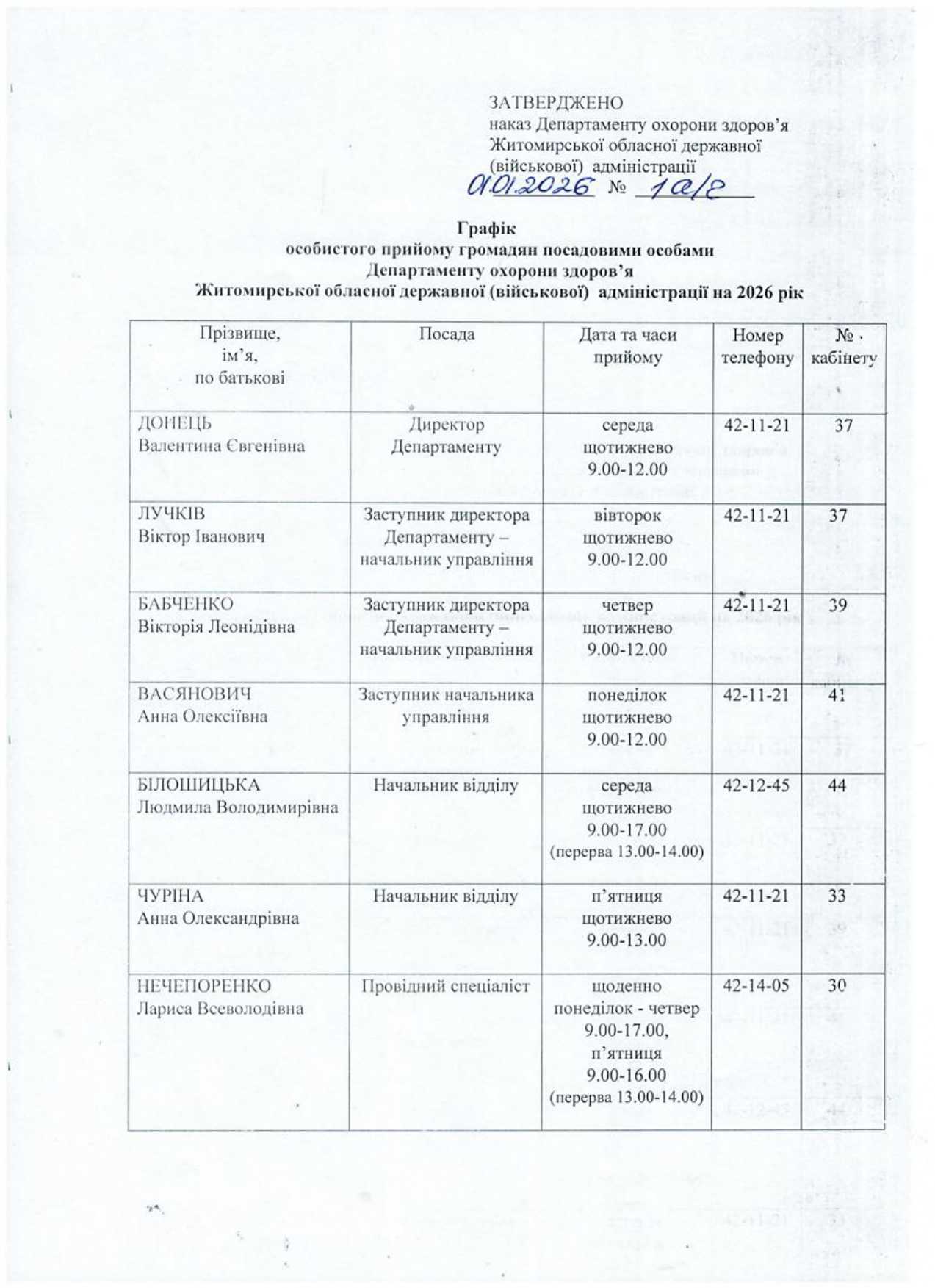 Графік особистого прийому